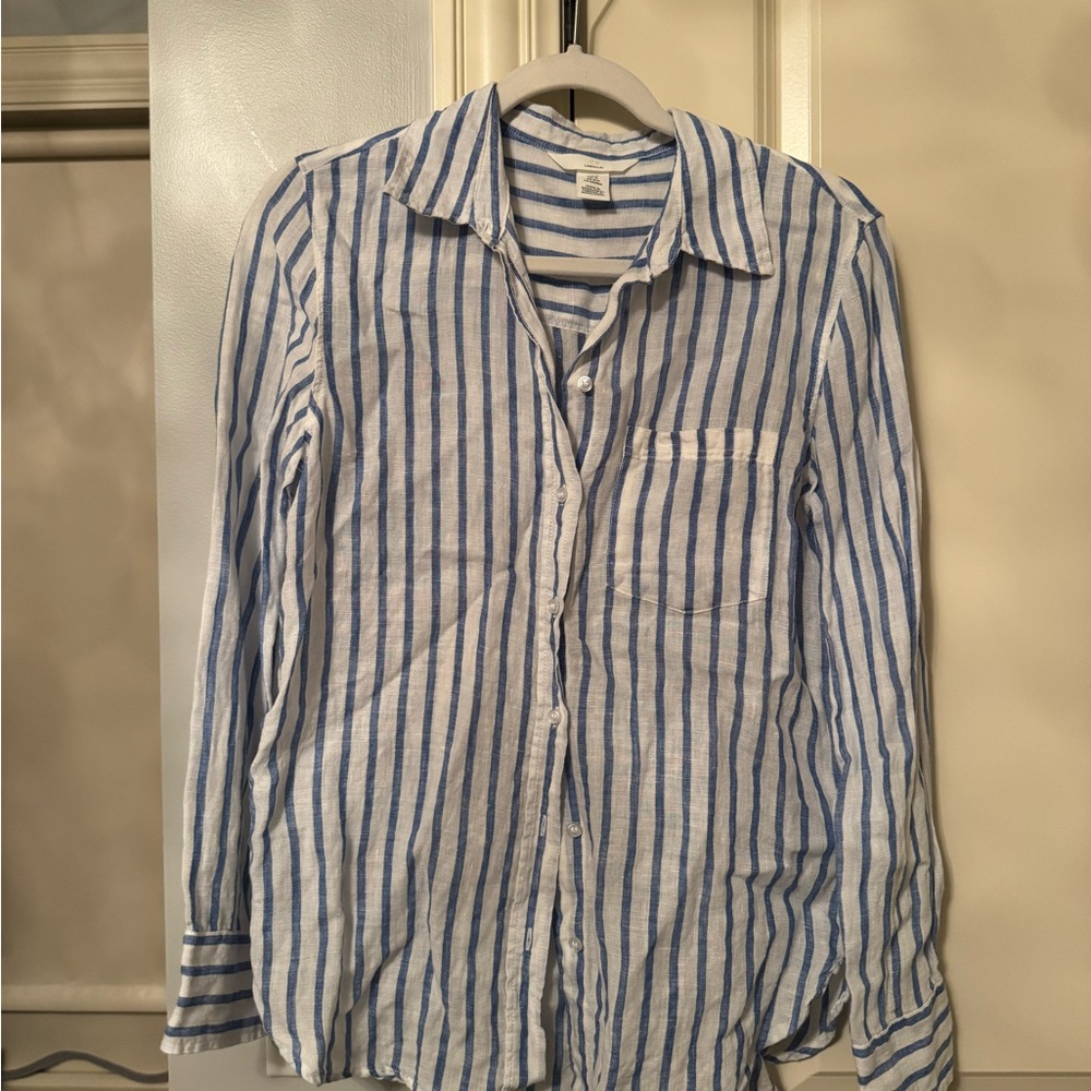 Blue and White Striped Women’s Linen Shirt